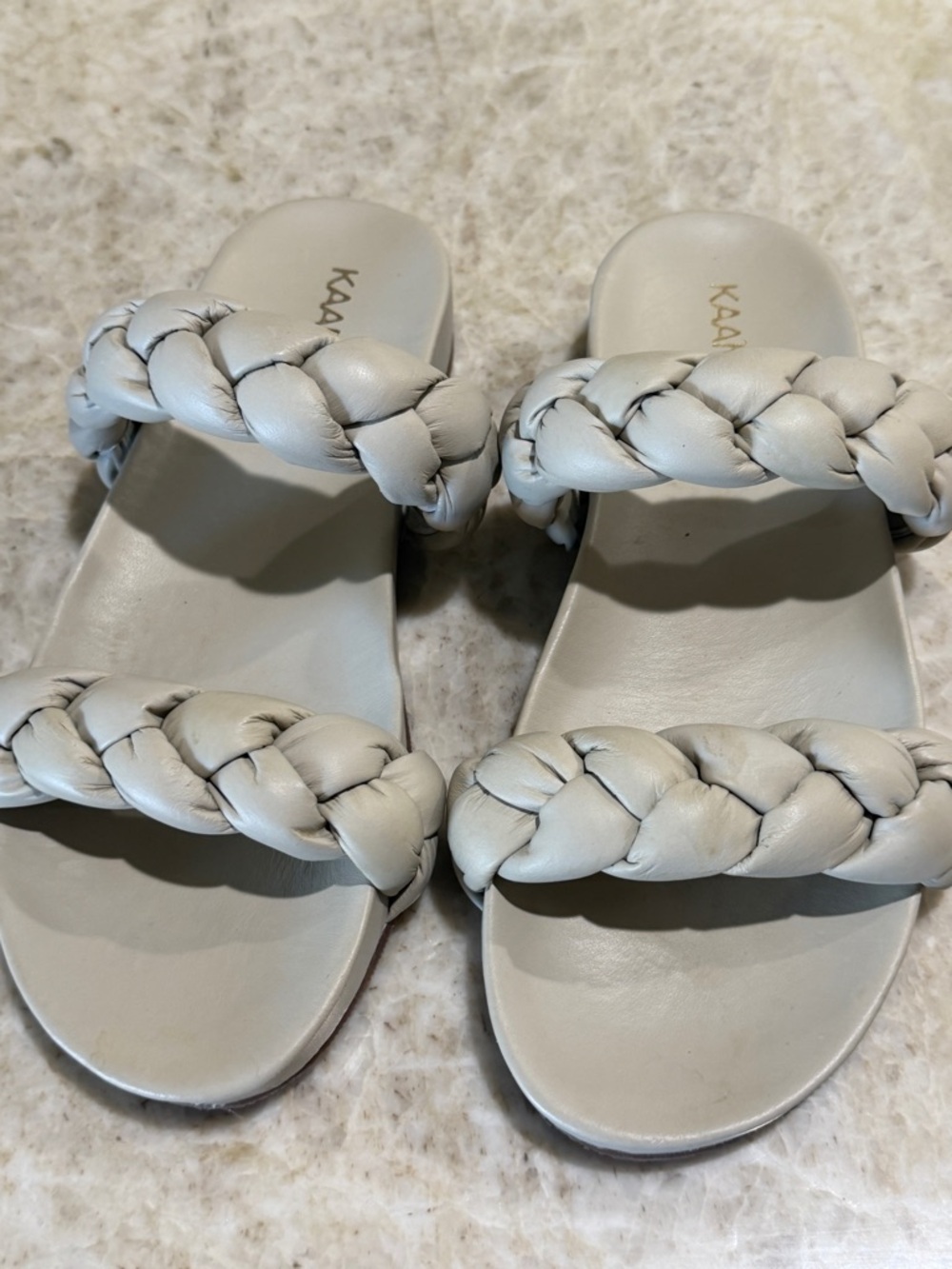 Kaanas Women's Braided Double-Strap Slide Sandals in Light Gray